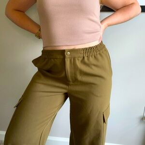 Wayf army green low rise wide leg cargo pants